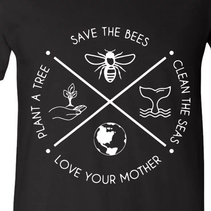 Earth Day Save The Bees Plant More Trees Clean The Seas V-Neck T-Shirt