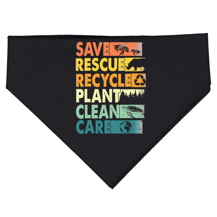 Earth Day Save Bees Recycle Plastics Rescue Animals USA-Made Doggie Bandana