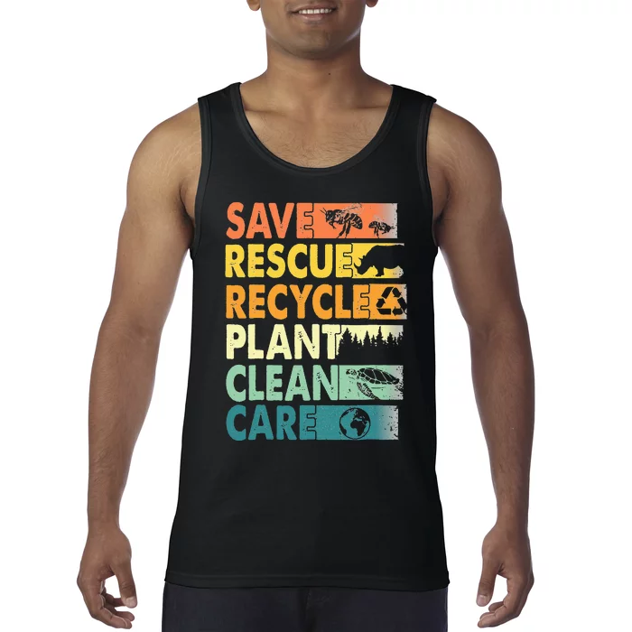 Earth Day Save Bees Recycle Plastics Rescue Animals Tank Top