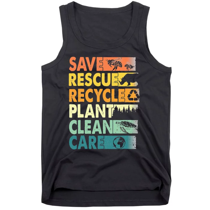 Earth Day Save Bees Recycle Plastics Rescue Animals Tank Top