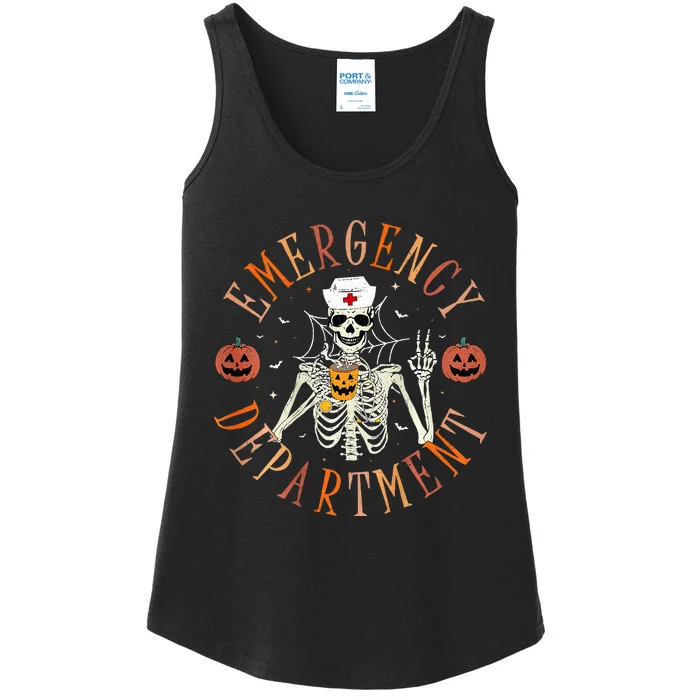 Emergency Department Skeleton Er Nurse Halloween Ladies Essential Tank