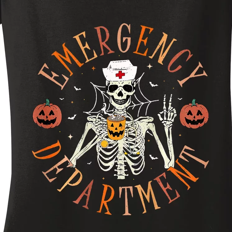 Emergency Department Skeleton Er Nurse Halloween Women's V-Neck T-Shirt