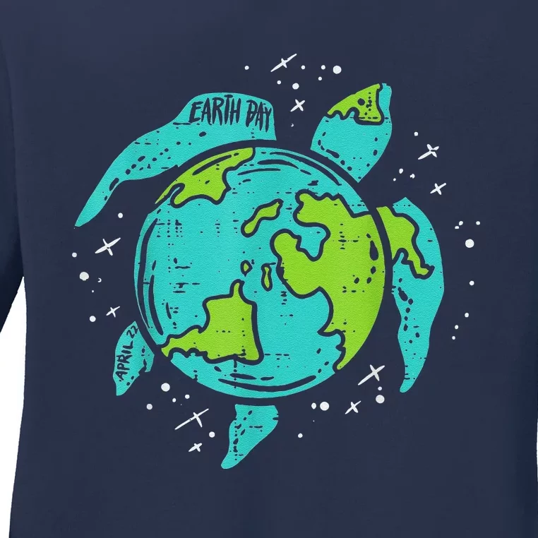 Earth Day Sea Turtle Save The Planet Cute Ladies Long Sleeve Shirt