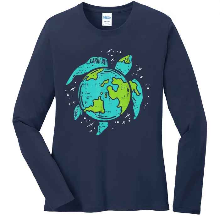 Earth Day Sea Turtle Save The Planet Cute Ladies Long Sleeve Shirt