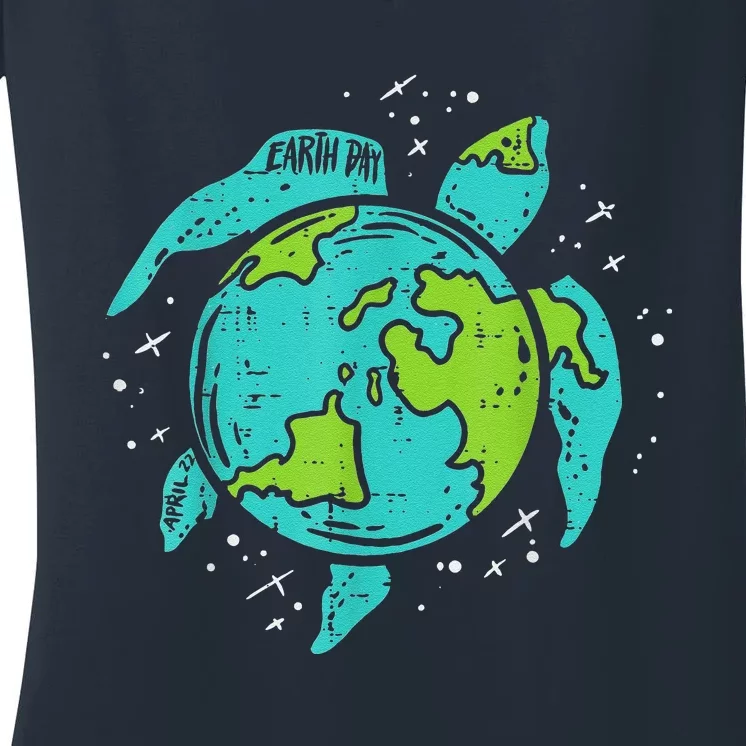 Earth Day Sea Turtle Save The Planet Cute Women's V-Neck T-Shirt