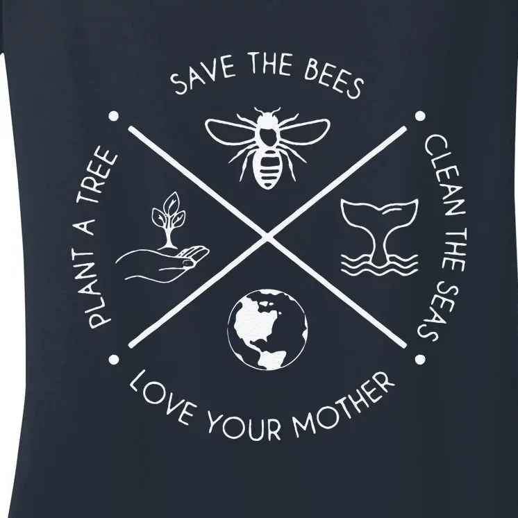 Earth Day Save The Bees Plant More Trees Clean The Seas Women's V-Neck T-Shirt