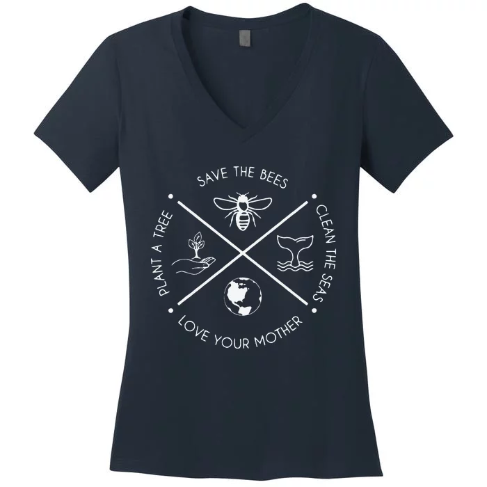 Earth Day Save The Bees Plant More Trees Clean The Seas Women's V-Neck T-Shirt