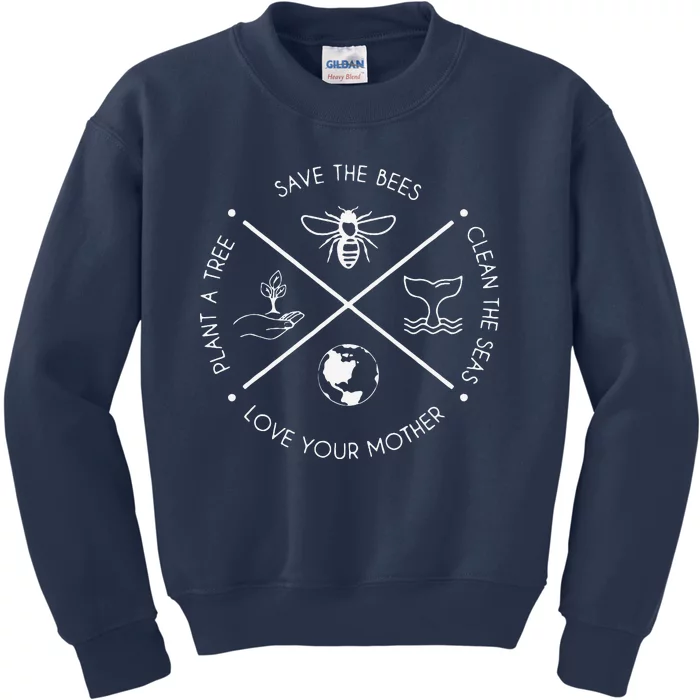 Earth Day Save The Bees Plant More Trees Clean The Seas Kids Sweatshirt