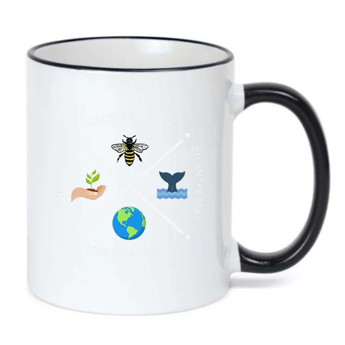 Earth Day Save The Bees Plant More Trees Clean The Seas Black Color Changing Mug