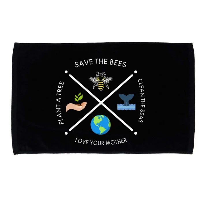 Earth Day Save The Bees Plant More Trees Clean The Seas Microfiber Hand Towel