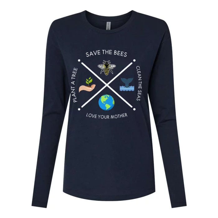 Earth Day Save The Bees Plant More Trees Clean The Seas Womens Cotton Relaxed Long Sleeve T-Shirt