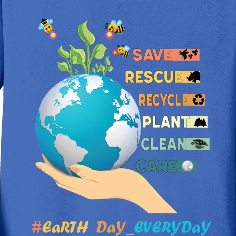 Earth Day Save Bees Rescue Animals Recycle Plastics Gift Kids Long Sleeve Shirt