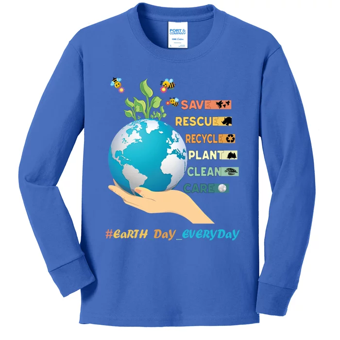 Earth Day Save Bees Rescue Animals Recycle Plastics Gift Kids Long Sleeve Shirt