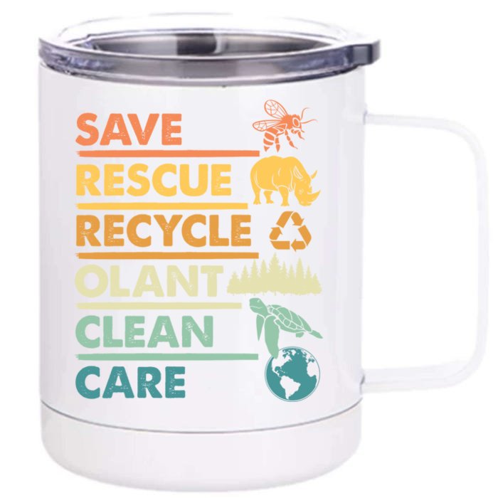 Earth Day Save Bees Rescue Animals Recycle Plastics Gift Front & Back 12oz Stainless Steel Tumbler Cup