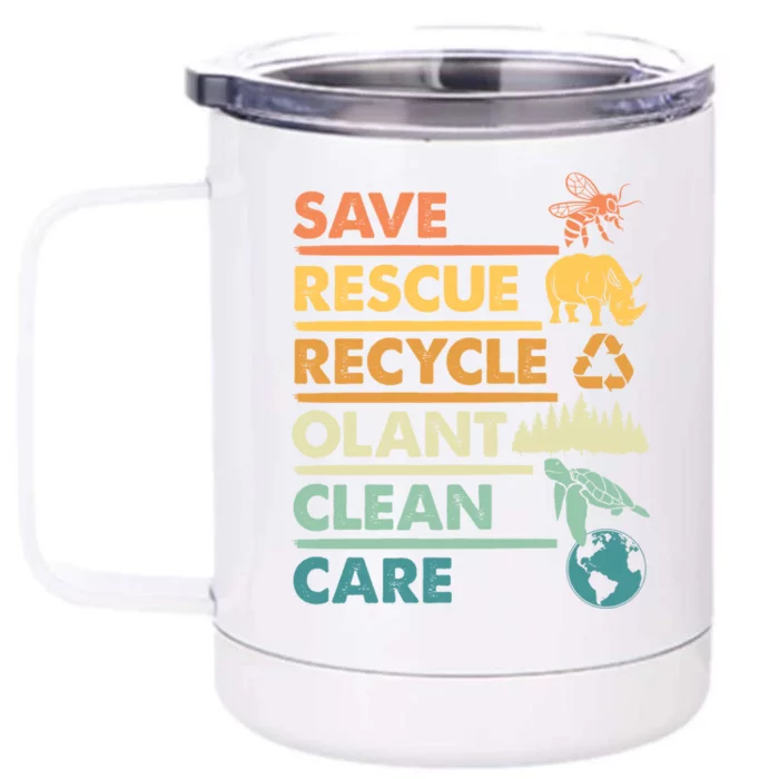 Earth Day Save Bees Rescue Animals Recycle Plastics Gift Front & Back 12oz Stainless Steel Tumbler Cup