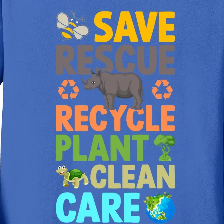 Earth Day Save Bees Rescue Animals Recycle Plastics Great Gift Kids Long Sleeve Shirt