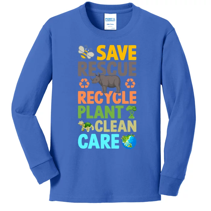 Earth Day Save Bees Rescue Animals Recycle Plastics Great Gift Kids Long Sleeve Shirt