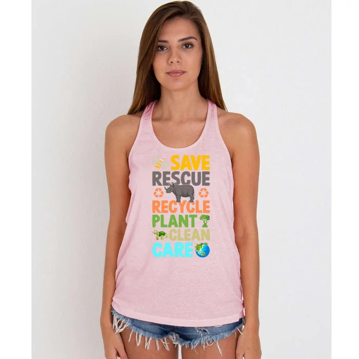 Earth Day Save Bees Rescue Animals Recycle Plastics Great Gift Women's Knotted Racerback Tank