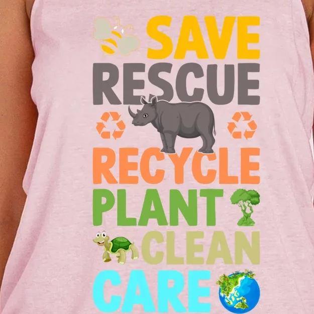 Earth Day Save Bees Rescue Animals Recycle Plastics Great Gift Women's Knotted Racerback Tank