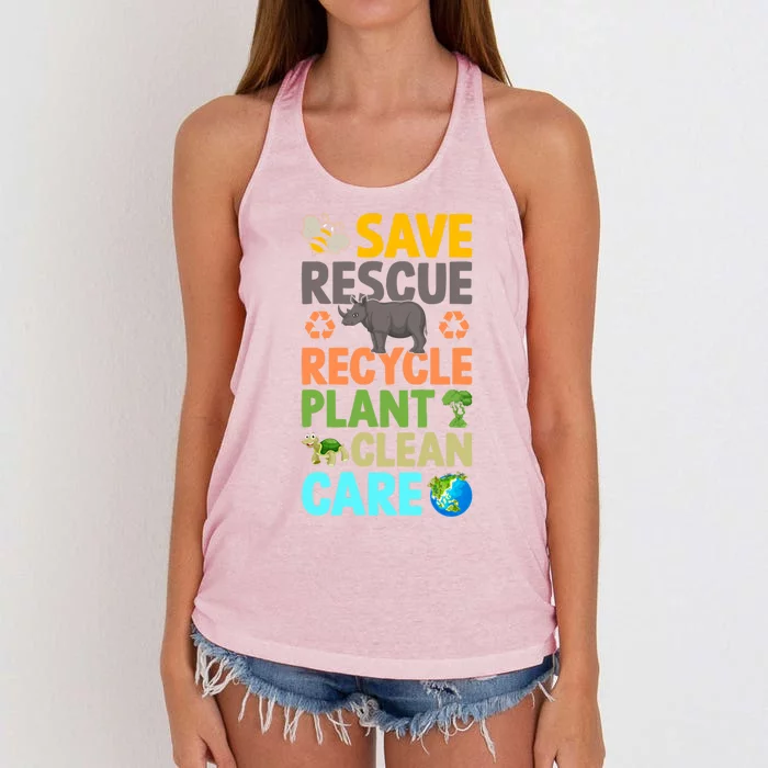 Earth Day Save Bees Rescue Animals Recycle Plastics Great Gift Women's Knotted Racerback Tank