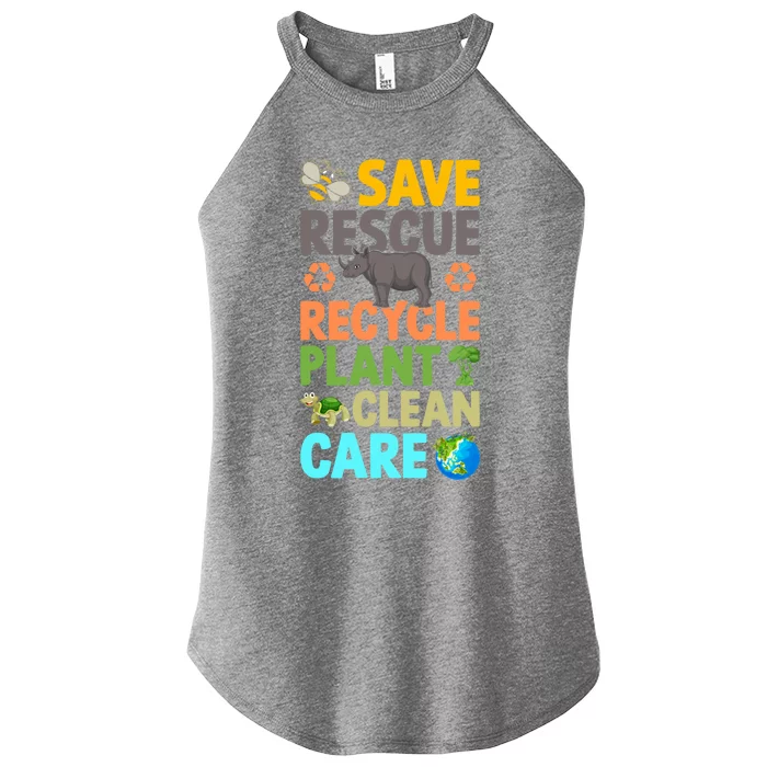 Earth Day Save Bees Rescue Animals Recycle Plastics Great Gift Women’s Perfect Tri Rocker Tank