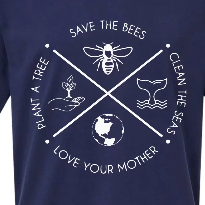 Earth Day Save The Bees Plant More Trees Clean The Seas Sueded Cloud Jersey T-Shirt