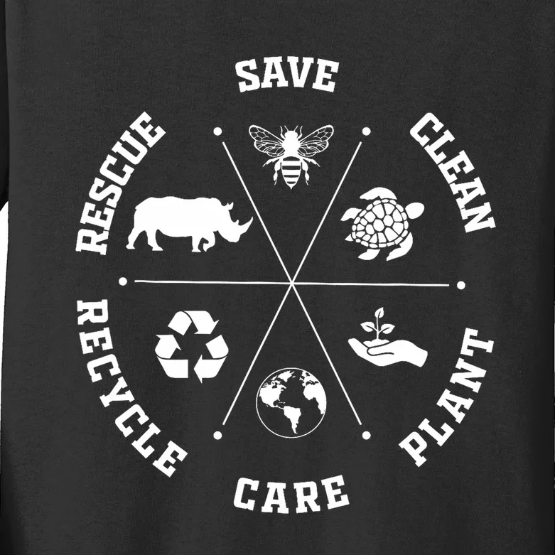 Earth Day Save Bees Rescue Animals Recycle Plastics Kids Long Sleeve Shirt