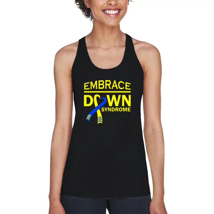 Embrace Down Syndrome Awareness Ribbon Gift Women's Racerback Tank