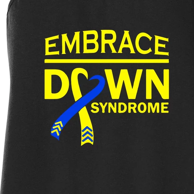 Embrace Down Syndrome Awareness Ribbon Gift Women's Racerback Tank