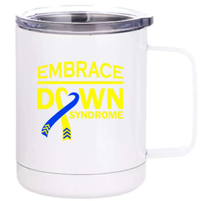 Embrace Down Syndrome Awareness Ribbon Gift Front & Back 12oz Stainless Steel Tumbler Cup