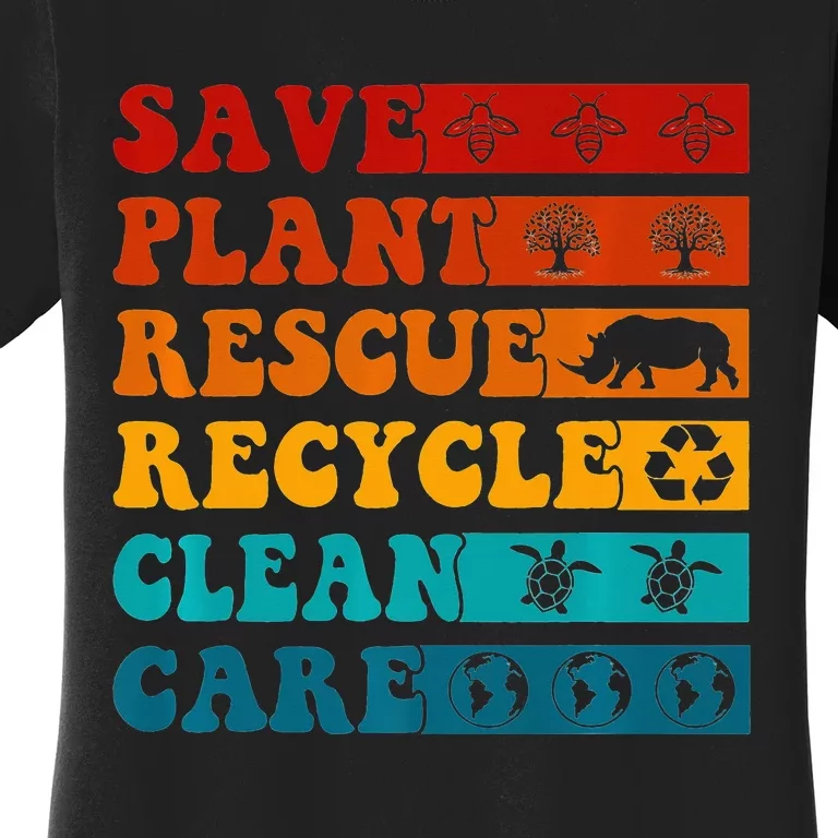 Earth Day Save Bees Rescue Animals Recycle Plastics Women's T-Shirt