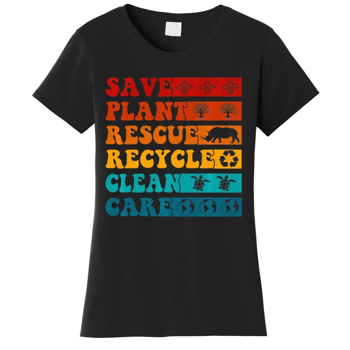 Earth Day Save Bees Rescue Animals Recycle Plastics Women's T-Shirt