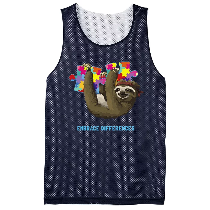 Embrace Differences Sloth Autism Awareness Mesh Reversible Basketball Jersey Tank