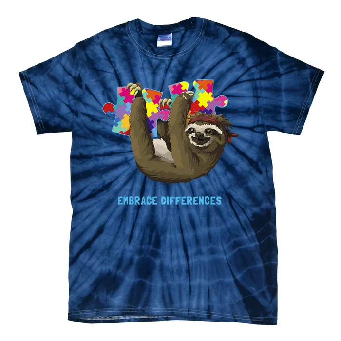 Embrace Differences Sloth Autism Awareness Tie-Dye T-Shirt