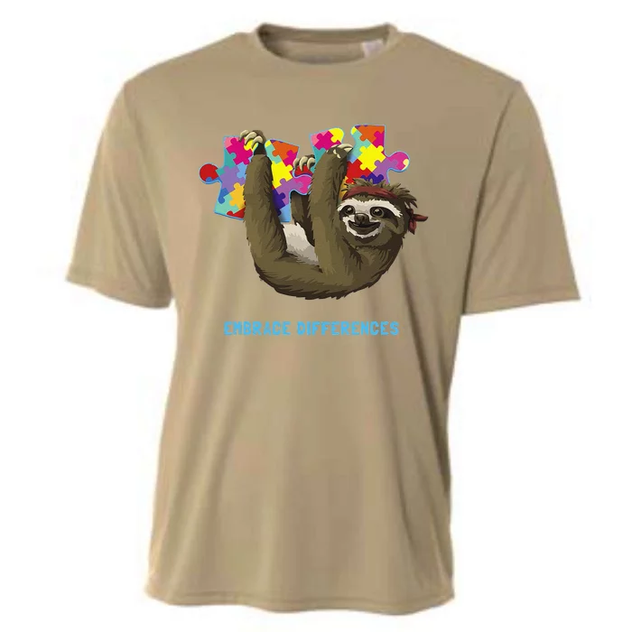 Embrace Differences Sloth Autism Awareness Cooling Performance Crew T-Shirt