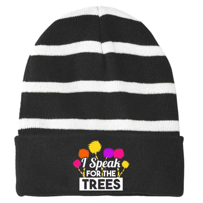 Earth Day Speak For The Trees Design Nature Lover Striped Beanie with Solid Band