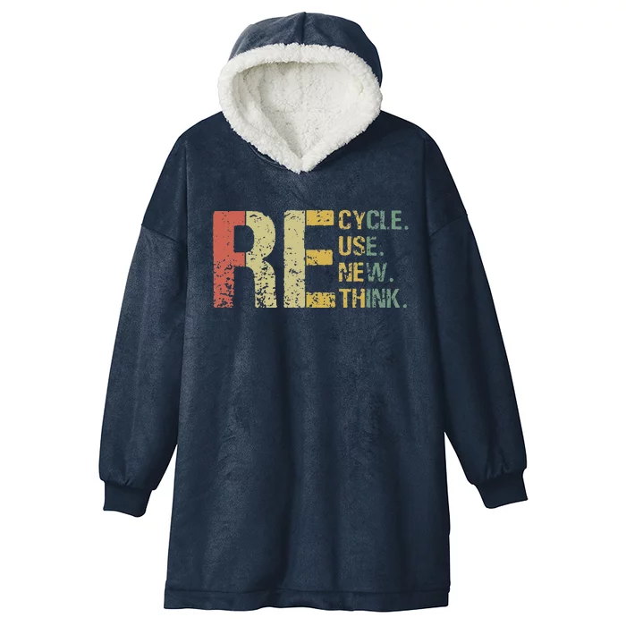 Earth Day Tee Recycle Reuse Renew Rethink Hooded Wearable Blanket