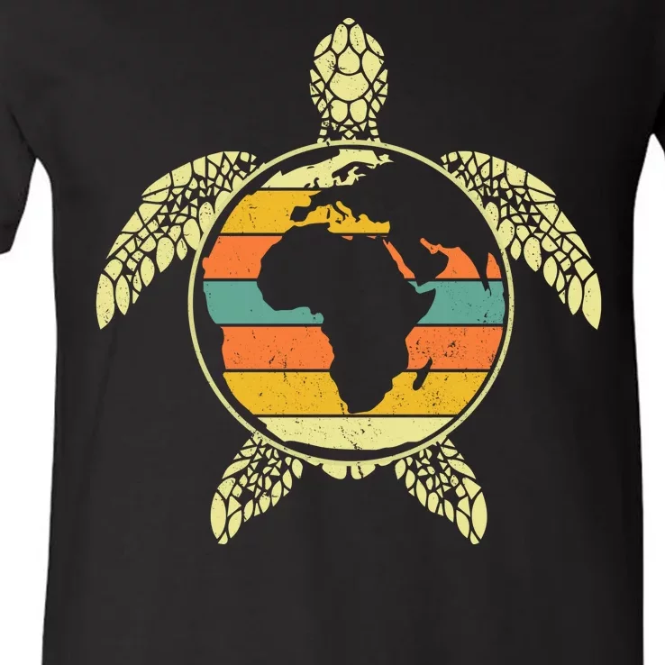 Earth Day Turtle Retro V-Neck T-Shirt