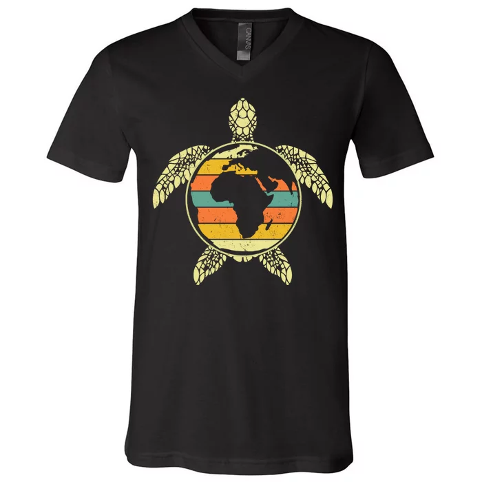 Earth Day Turtle Retro V-Neck T-Shirt