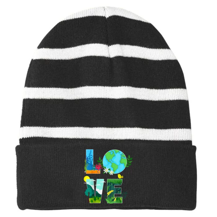 Earth Day Teacher Environment Day Recycle Earth Day Striped Beanie with Solid Band