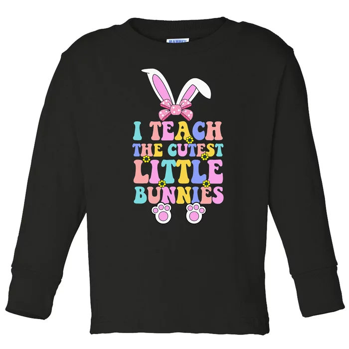 Easter Day Teacher I Teach The Cutest Little Bunnies Retro Toddler Long Sleeve Shirt