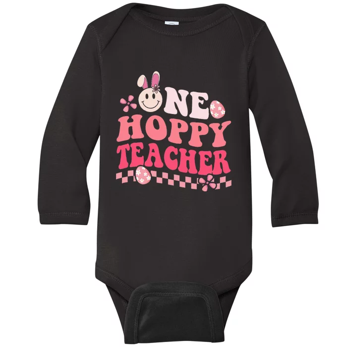 Easter Day Teacher Groovy One Hoppy Teacher Baby Long Sleeve Bodysuit