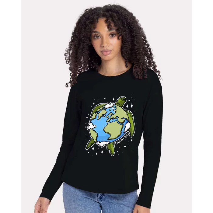 Earth Day Turtle Earth Globe Environmental Protection Womens Cotton Relaxed Long Sleeve T-Shirt