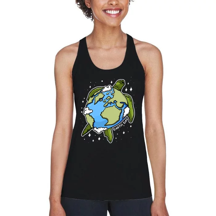 Earth Day Turtle Earth Globe Environmental Protection Women's Racerback Tank