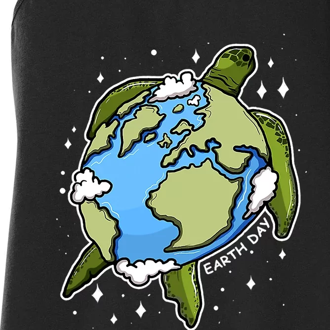 Earth Day Turtle Earth Globe Environmental Protection Women's Racerback Tank