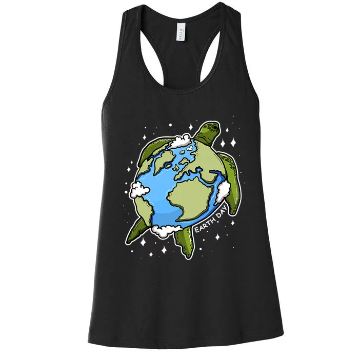 Earth Day Turtle Earth Globe Environmental Protection Women's Racerback Tank