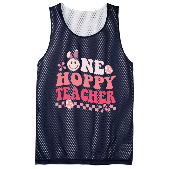 Easter Day Teacher Retro Groovy One Hoppy Teacher Mesh Reversible Basketball Jersey Tank