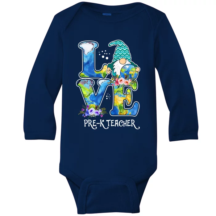 Earth Day Teacher Gnome Pre K Teacher Gift Baby Long Sleeve Bodysuit