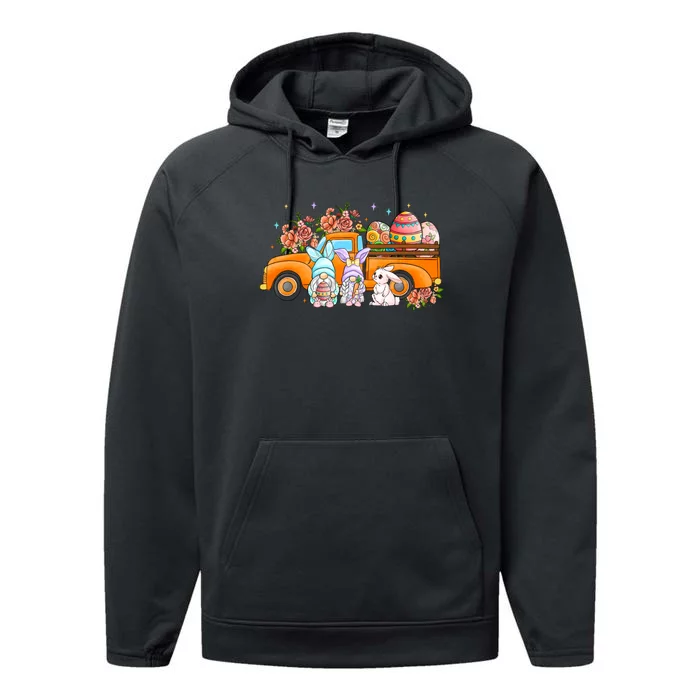 Easter Day Truck Bunny Gnomes Gift Easter Egg Performance Fleece Hoodie