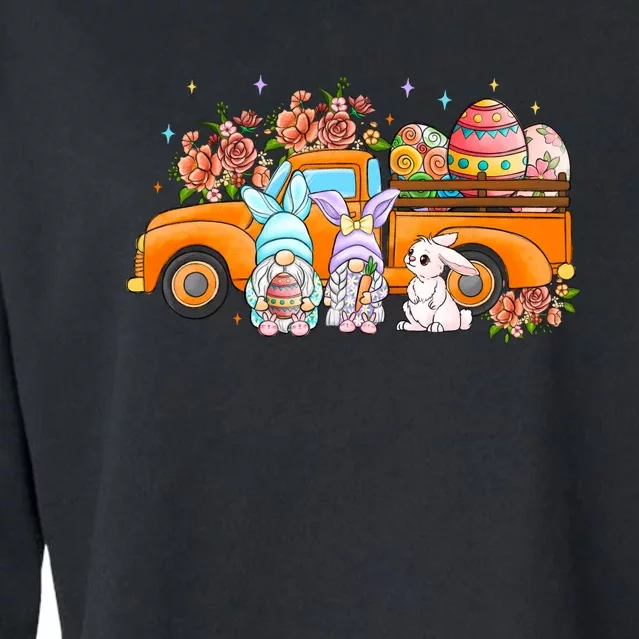 Easter Day Truck Bunny Gnomes Gift Easter Egg Cropped Pullover Crew